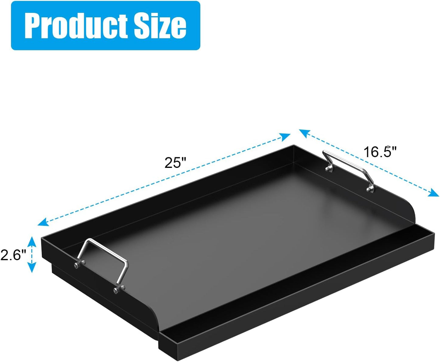 25" x 16" Universal Stovetop Griddle for Most Gas Stove/Charcoal/Electric Grill,Pre-Seasoned Flat Top Plate with Removable Handles for Camping & Tailgating, Plancha Para Cocinar, Nonstick Carbon Steel
