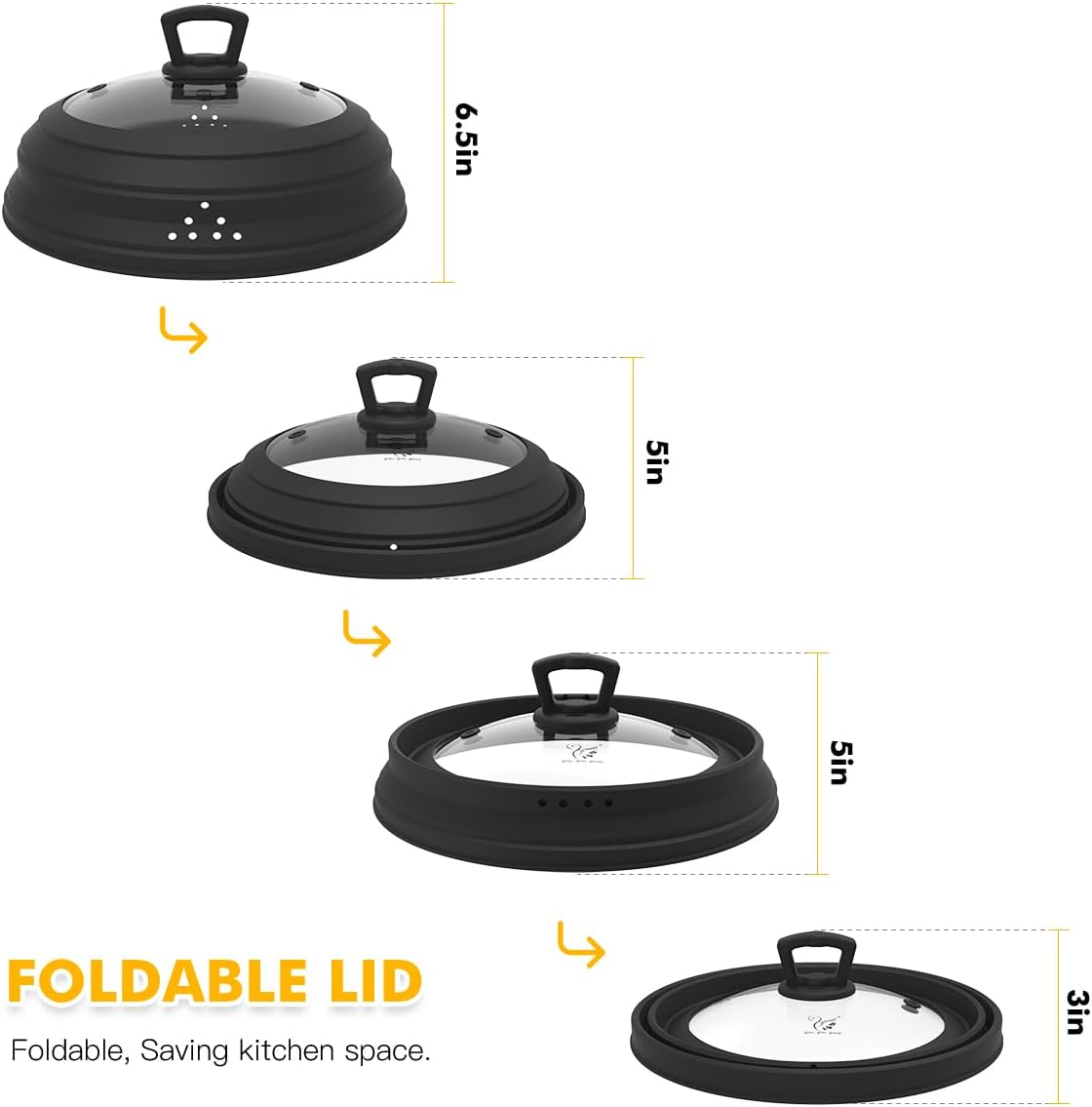 Microwave Splatter Cover Vented Glass Splatter Guard Lid with Collapsible Silicone for Food as Pot Cover Plate 10.8 inch for 6 7 8 9 10 inch Plate Bowl