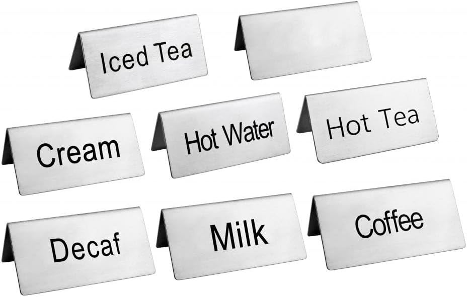 New Star Foodservice Stainless Steel Table Tent Sign (Silver (Combo), 3-Inch by 1-1/2-Inch (Set of 8))