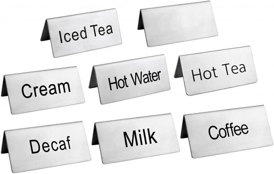New Star Foodservice Stainless Steel Table Tent Sign (Silver (Combo), 3-Inch by 1-1/2-Inch (Set of 8))