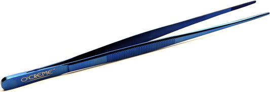 O'Creme Stainless Steel Precision Kitchen Tweezer Tongs 6.25" with Fine Tip (Blue)