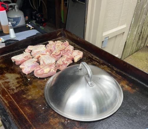 Griddle Accessories Pot Wok Lids - Heavy Duty 12 Inch Round Basting Cover - Stainless Steel - Cheese Melting Dome and Steaming Cover - Best for Use in Flat Top Grill Cooking Indoor Outdoor- 2 Domes