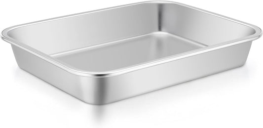 TeamFar Lasagna Pan, 10.6 x 8.3 x 1.7inch Stainless Steel Rectangular Cake Brownie Pan Casserole Baking Dish, Compact for Toaster Oven, Non Toxic & Healthy, Brushed Finish & Easy Clean-Dishwasher Safe