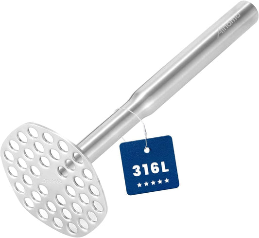 316L Stainless Steel Potato Masher Heavy Duty, Durable One-Piece Design Masher Kitchen Tool, Rustproof Potato Smasher for Mashing Potatoes, Beans, Avocados, Fruits & Vegetables, Dishwasher Safe