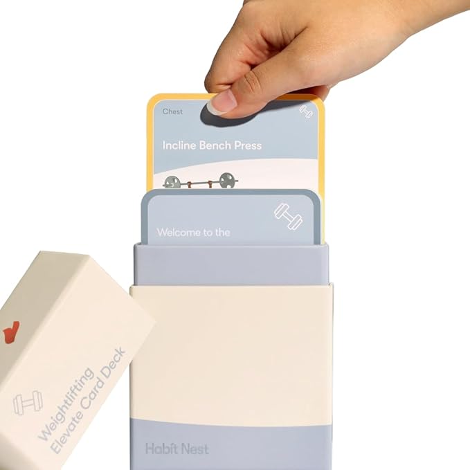 Weightlifting Elevate Exercise Cards: Comprehensive Weightlifting Card Deck for Gym Fitness. Requires Gym Equipment. Includes 65 exercises, 8 bonus challenges, and 4 unique workout formats.