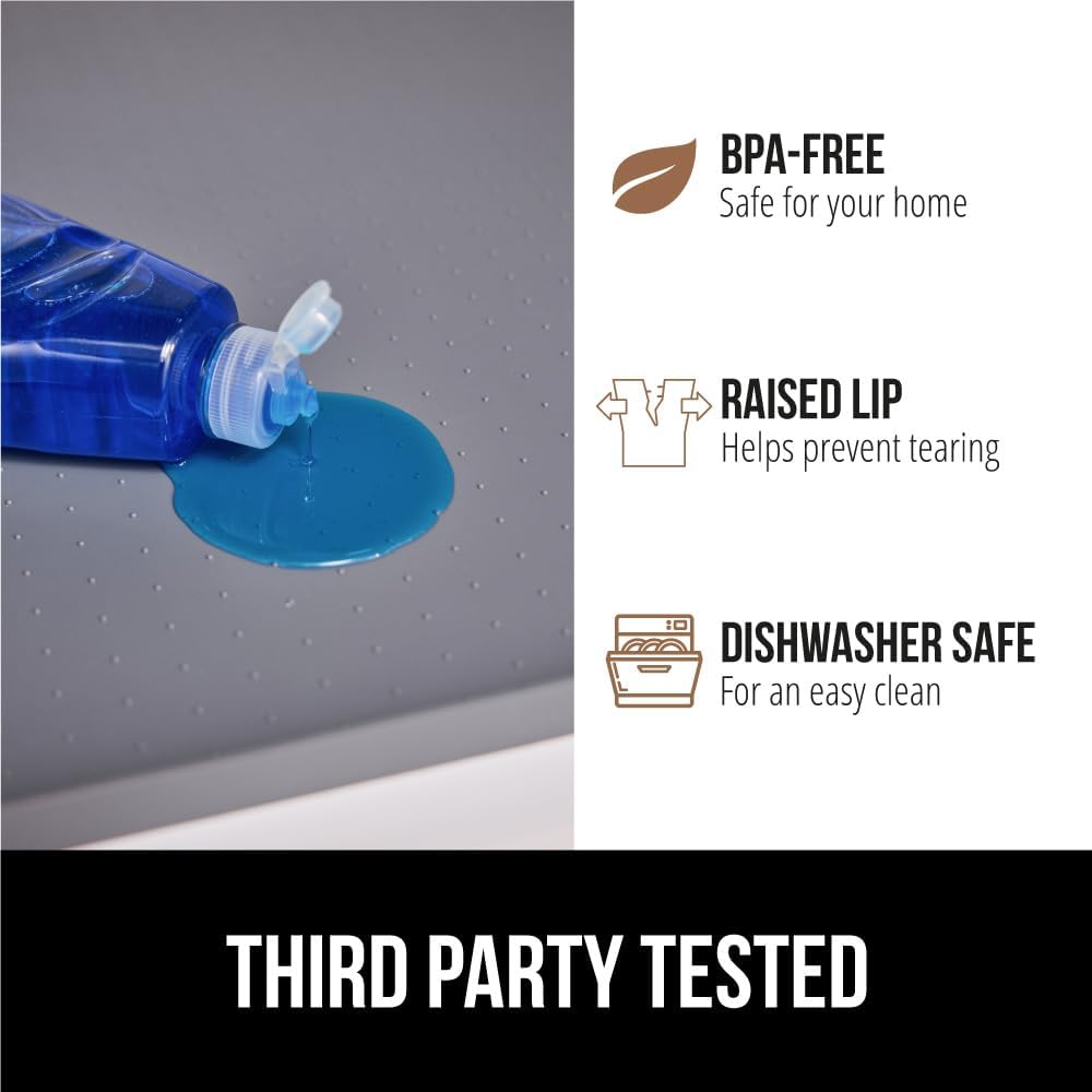 GORILLA GRIP Waterproof Silicone Under Sink Mat with Raised Lip for Kitchen and Bathroom, Cabinet Shelf Liner Stay in Place Mats Dishwasher Safe Drawer Liner, Organizer Tray, 15 x 22 in, Gray