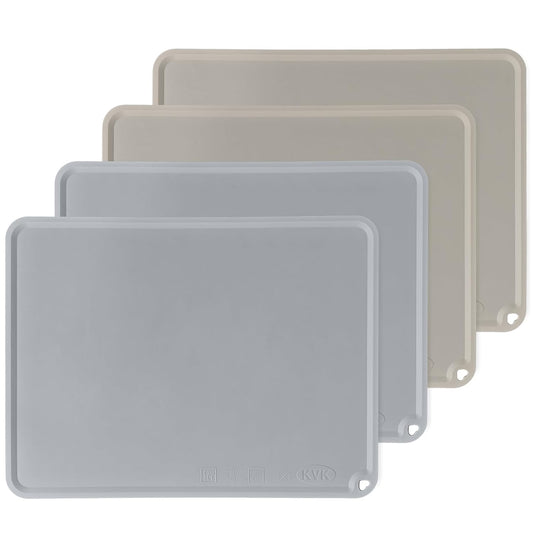 Silicone Placemats for Toddlers Thicker Version, Non-Slip Reusable Kids Placemats for Dining Table, Stain-Proof Baby Table Mat for Restaurants 4 Packs (Light Gray&Beige)