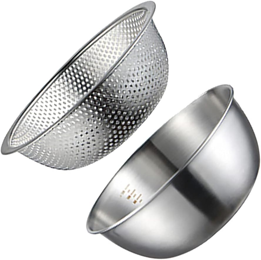 Strainers and Colanders Stainless Steel Colander with Bowl Set Bowl and Fruit Washing Drainers Basket Basins for Vegetables Fruits Cheese,Dishwasher Safe