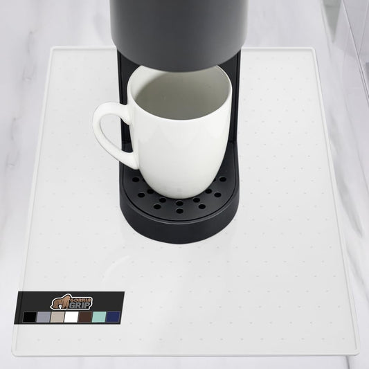 GORILLA GRIP Silicone Coffee Mat, Espresso Drink Bar Station Accessories, Waterproof Heat-Resistant Dish Drying Mats, Stay in Place on Kitchen Counter, Home Kitchen Decor Essentials, 10x14, White