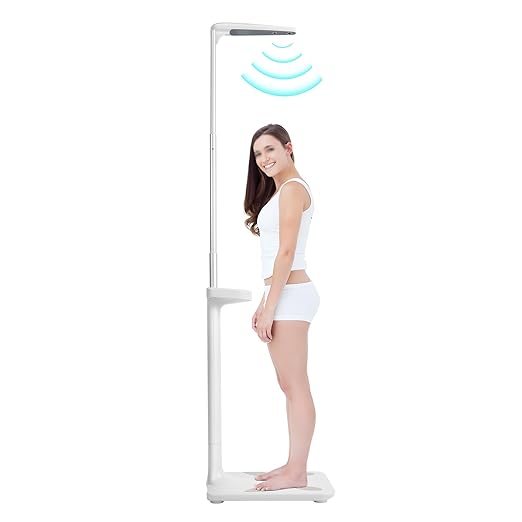Professional Digital Physicians Scale 440Lbs, Multifunction Physician Medical Body Weight Scale, Ultrasonic Height and Weight Scale for Fat, Water, Muscle, Bone, Calories, BMI, LCD Display