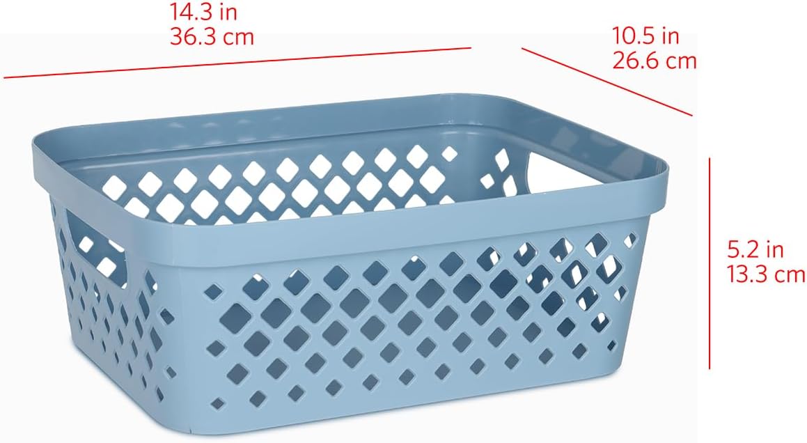 Glad Plastic Storage Basket Set, Value Pack of 6 | Open Storage Bins for Shelves, Bathroom, Pantry, Closet | Nesting Organizer Boxes with Handles, 2 Gallon, Marina Blue