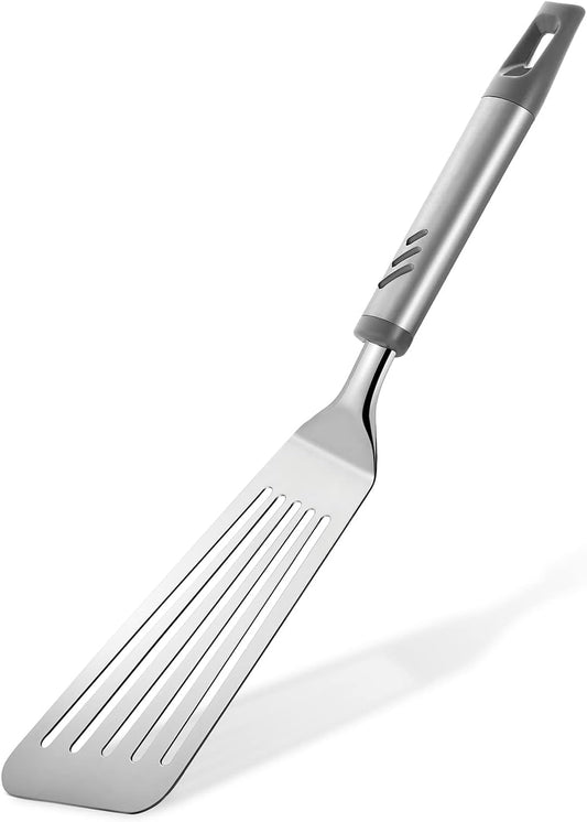 Fish Spatula, Stainless Steel Fish Turner Slotted Metal Spatula for Kitchen Use, Flipper Spatulas for Cast Iron Skillet, Egg, Meat, Cooking and Frying, Dishwasher Safe, Comfortable Handle