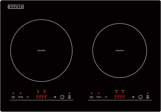 Empava Electric Stove Induction Cooktop Horizontal with 2 Burners in Black Vitro Ceramic Smooth Surface Glass 120V, 12 Inch