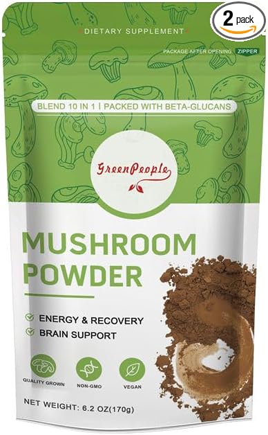 Mushroom Powder Mushroom Supplement - 10-in-1 Mushrooms Lions Mane Powder with Reishi/Cordyceps/Chaga/Turkey Tail/Maitake/Complex for Cognitive Function & Immune Support 78 Servings 2PCAKS