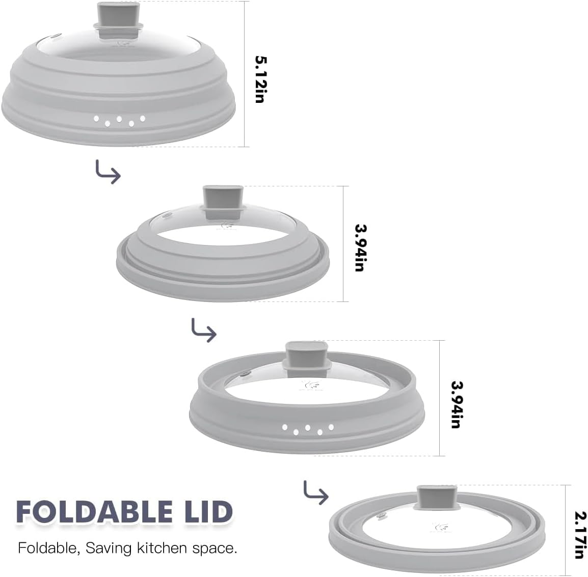 Microwave Splatter Cover Glass Cover Guard Lid with Collapsible Silicone for Food Pot Plate Cover 11.8 inch Light Grey