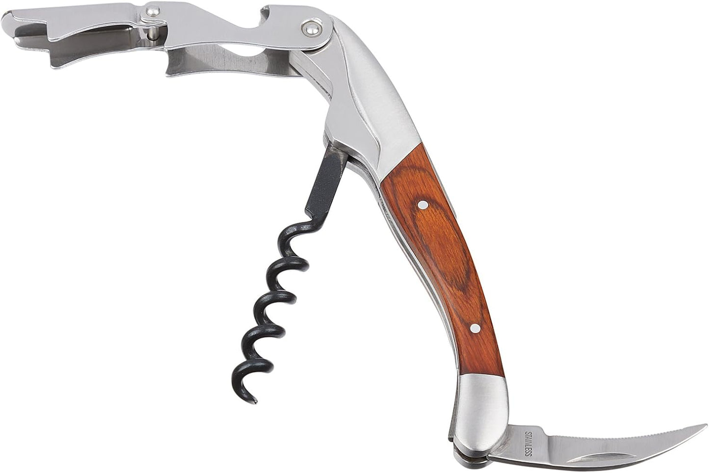 Premium Waiters Corkscrew - 3 in 1 Stainless Steel Wine Opener with Rosewood Pull Tap Handle Bottle Opener and Serrated Foil Cutter