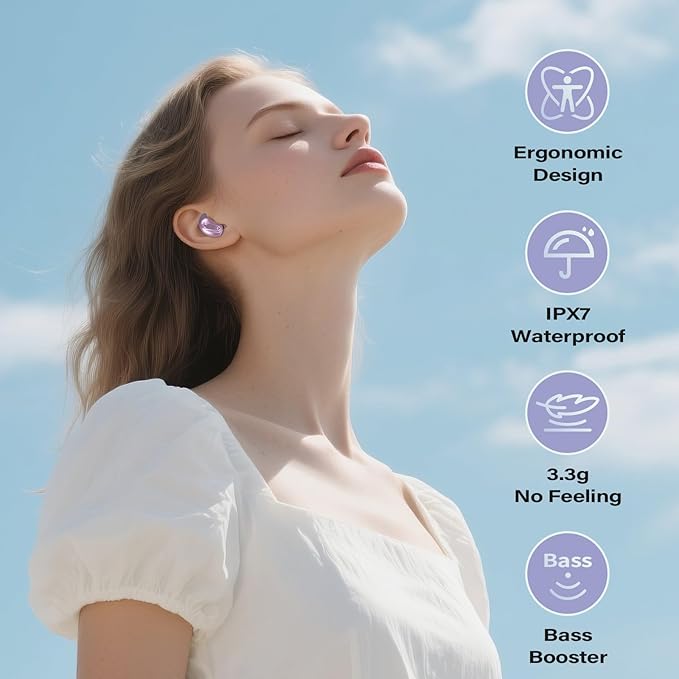 Sleep Earbuds, Mini ANC Wireless Earbuds Bluetooth 5.4 Headphones Deep Bass Stereo, 48H Playtime Ear Buds, 4 ENC Noise Cancelling Mic, In Ear IP7 Waterproof Earphones for Side Sleepers,Touch Control