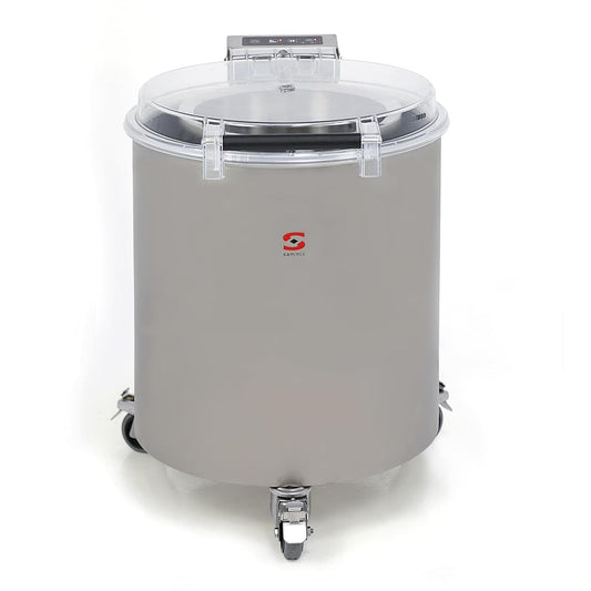 ES-100 Electric Salad Dryer, 13 lb. (6kg/10 gal.) Capacity, 2-Speed, 250–800 lbs/hr Draining Output, Stainless Steel Basket, Self-Opening Clear Lid, Commercial Salad Spinner with Casters, NSF