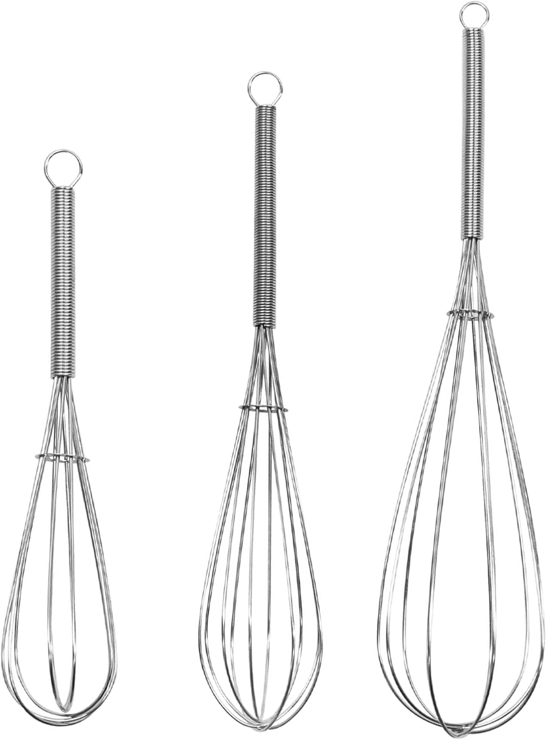 Mini Whisk 3-Pack - 8, 10 & 12 Inch Heavy-Duty 304 Stainless Steel Wire Whisks for Cooking, Baking, Eggs, Sauces & Creams (Ergonomic Spiral Handle, Silver, Dishwasher Safe)