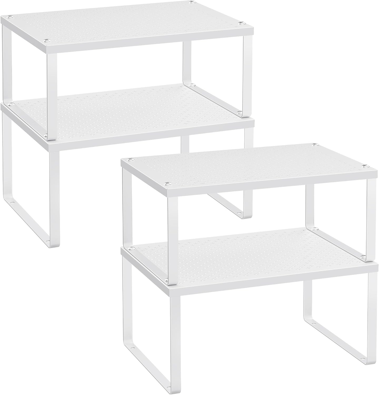 SONGMICS Spice Racks, Set of 4 Metal Cabinet Shelf Organizers, Countertop Organizers, Shelf Risers, Stackable, Expandable, White UKCS006W01