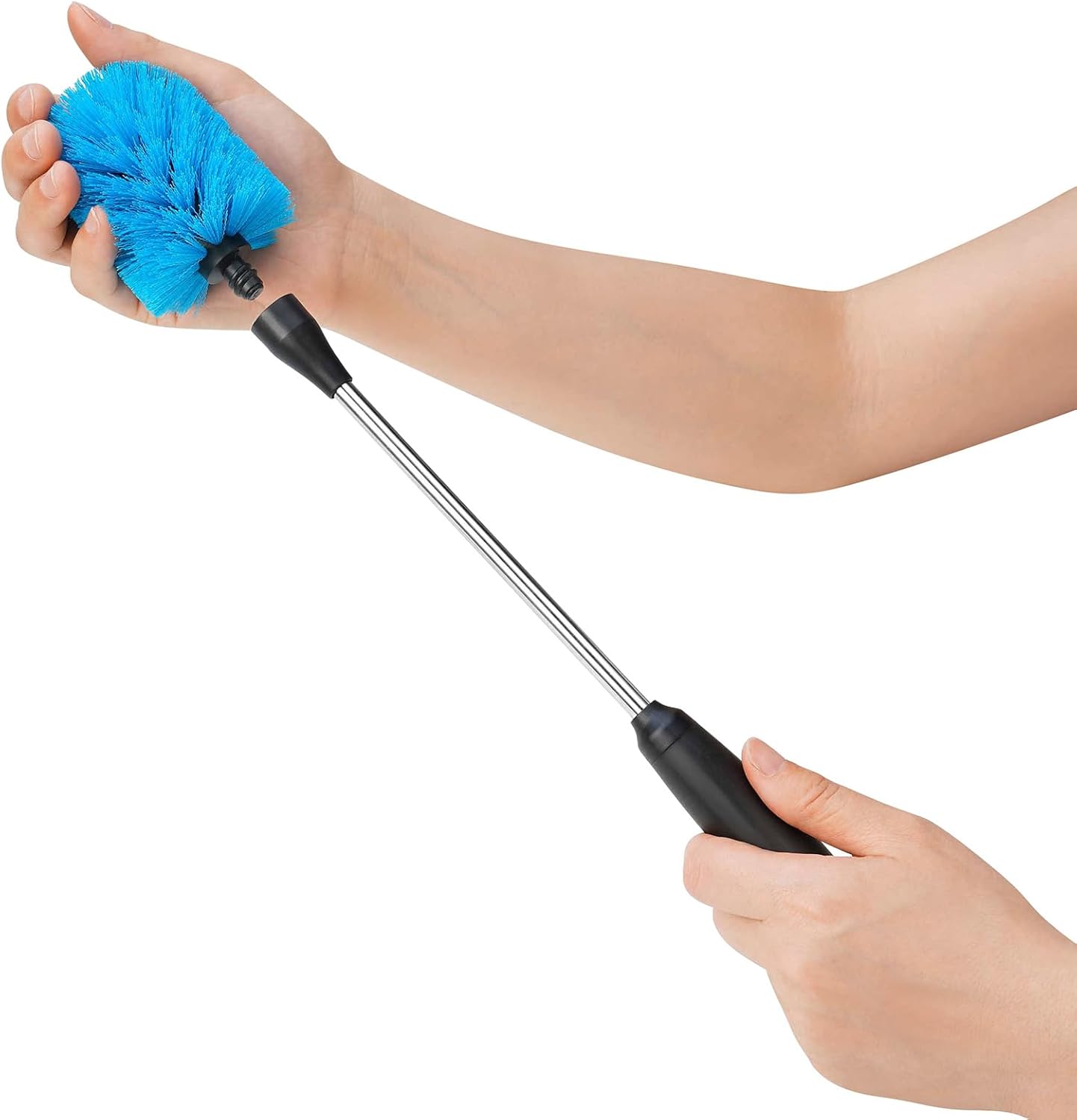 Stainless Steel Bottle Brush with Replaceable Head, Long Handle Scrub Brush for Water Bottles, Glasswares, Mugs, Flasks, Tumblers, Vases, and Kitchen Sink, 2 Pack, 15 in