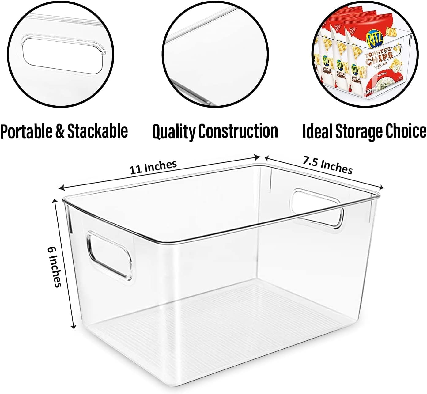 Clear Plastic Storage Bins - Perfect for Kitchen or Pantry Organization and Storage, Fridge and Cabinet Organizers
