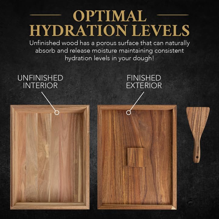 Wooden Pizza Dough Proofing Box w/Lid – 16” x 12” – Made From Natural Acacia Wood – 2-Pack