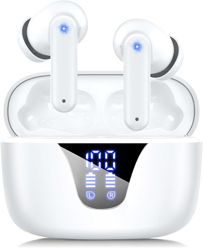 ZIUTY Wireless Earbuds Bluetooth Headphones, 50H Playtime Ear Buds with Mic, LED Digital Display Charging Case, IPX7 Waterproof, Deep Bass Stereo, in-Ear Earphone for iPhone Andriod Phone