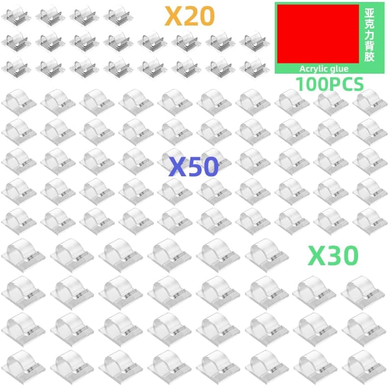 100 PCS Cable Clips Cord Organizer (Small, Medium,Large),Wire Holder for Cable Management, Outdoor Light Clips Light Hooks for LED String,Car Dash Cam, Extension Cord (Clear)