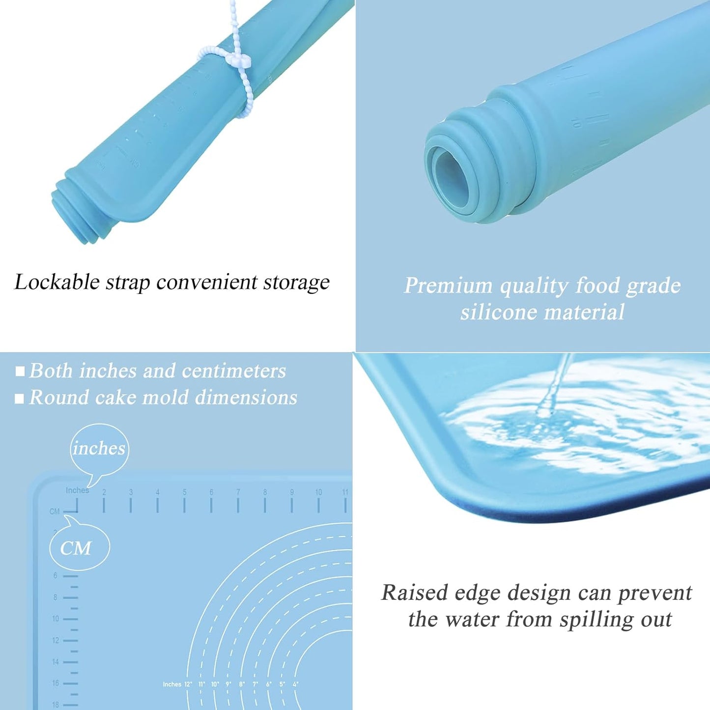 Silicone Pastry Mat 28" x 20" Extra Thick Dough Rolling Mat with Measurements and Edge Heightening, Non-stick Food Grade Silicone Baking Mats for Pastry, Bread, Cookies, Pizza, Fondant, Pasta
