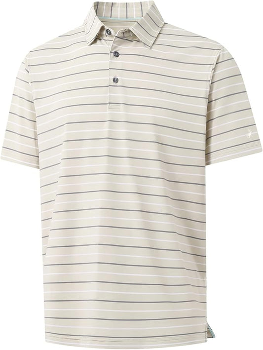 Rouen Mens Golf Shirt Moisture Wicking Dry Fit Performance Stripe Casual Collared Short Sleeve Golf Polo Shirts for Men