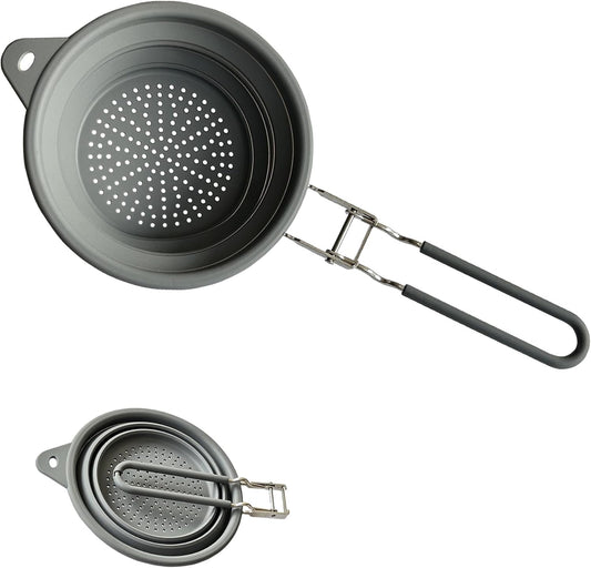Silicone Collapsible Colander with Handle,Home/RV Kitchen Space Saving Silicone Colander,Drainage of Food,Vegetables,Fruits (Grey)