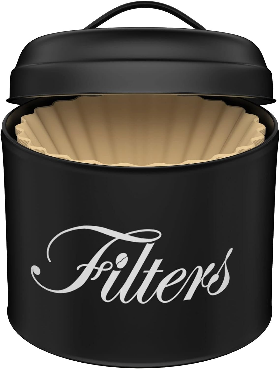 Black Basket Coffee Filter Holder With Lid - Round Container for Counter Storage - Rustic Farmhouse Bar Accessories Decor