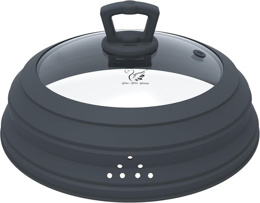 Microwave Splatter Cover Vented Glass Splatter Guard Lid with Collapsible Silicone for Food as Pot Covers 11.8 inch Large Plate for 6 7 8 9 10 11 inch Plate Bowl