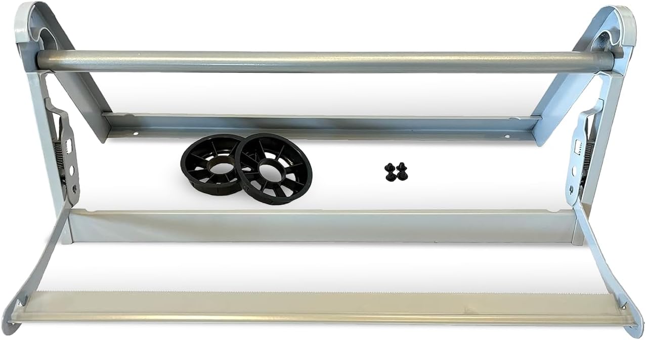 18" Wide Roll Paper Dispenser with Cutter – Wall Mounted Roll Dispenser with Serrated Cutter – Fits Craft, Freezer, Wrapping, Butcher Paper Roll or Cling Film – Heavy-Duty, Grey