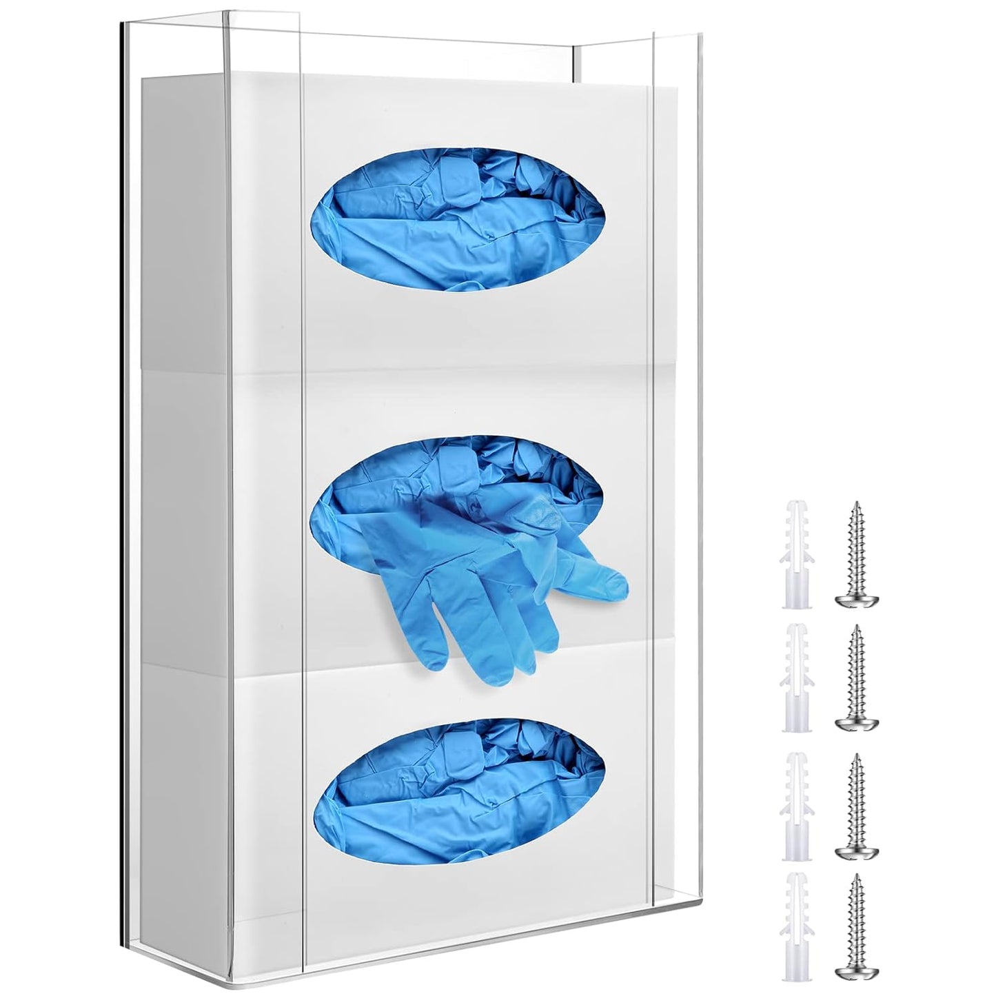 Weysat Wall Mounted Acrylic Glove Box Holder Double Dispenser Floating Glove Box Organizer Storage Rack for 3 Boxes for Kitchen Cleaning Closet Lab Exam Office (16.1 H x 10.2 W x 3.8 D)