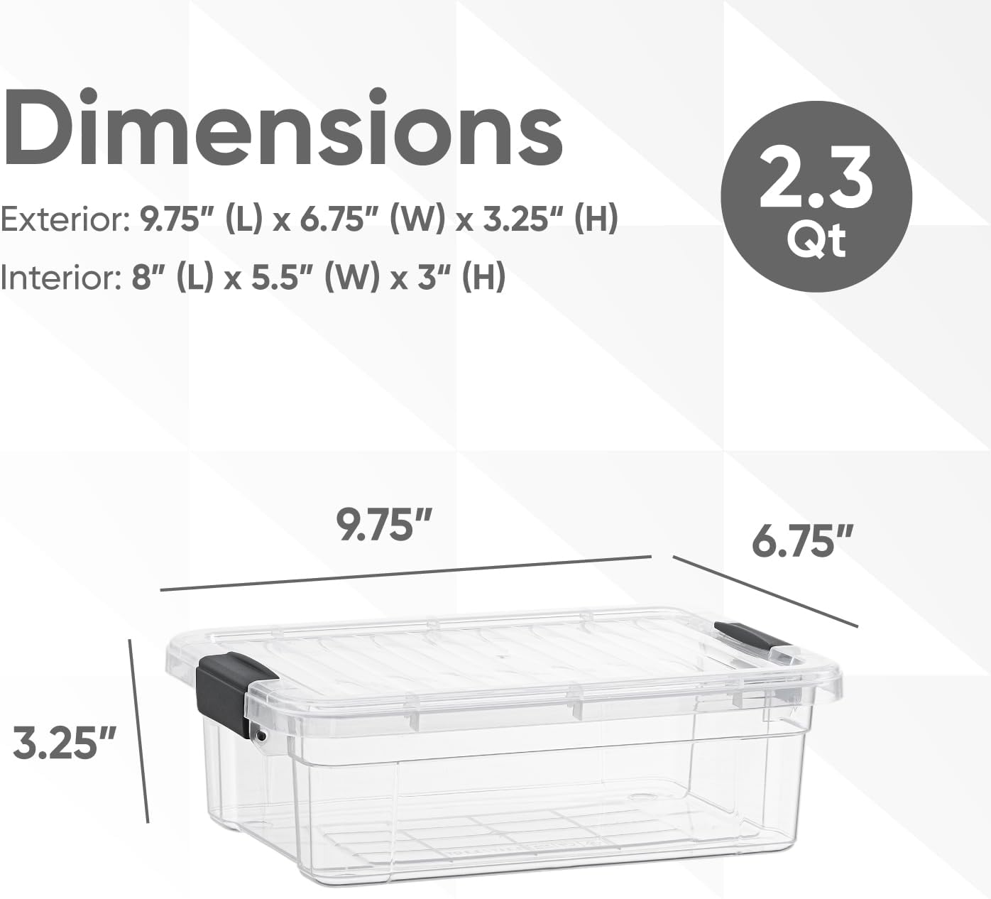 Superio Clear Storage Boxes with Lids, 2.5 Quart Plastic Container Bins for Organizing, Stackable Crates, BPA Free, Non Toxic, Odor Free, Organizers for Home, Office, School, and Dorm
