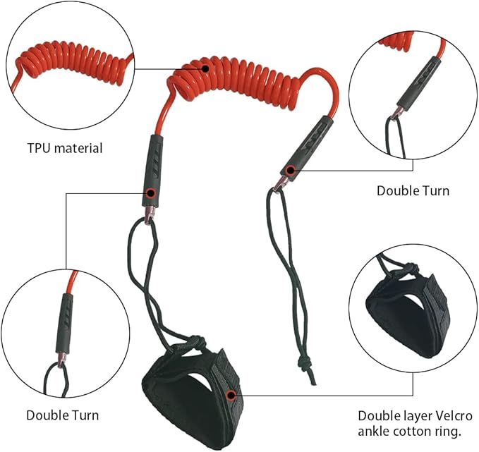 Bodyboard Leash Coiled Rope 4FT |Surf Accessories Replacement Surfboard Leash Red and Yellow