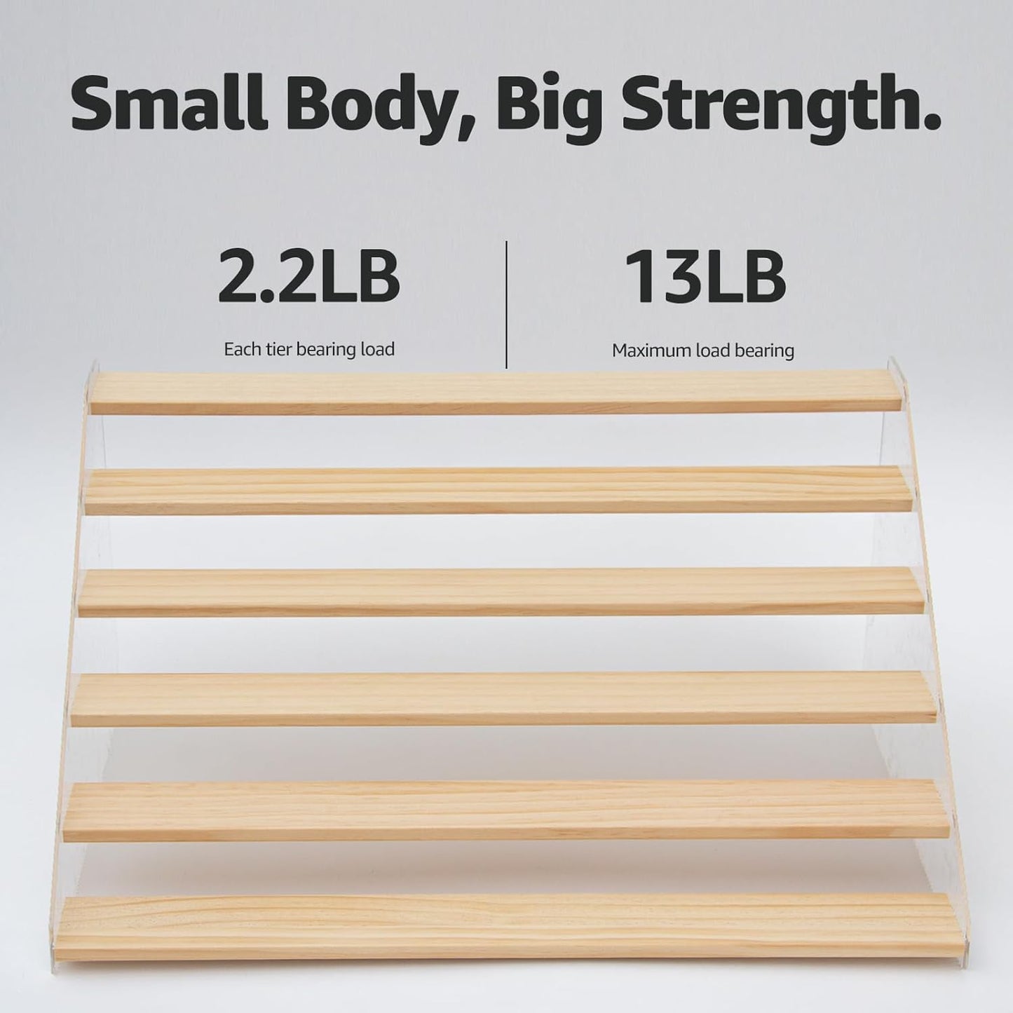 nianfeng Tiered Spice Rack, 6-Tier Spice Pantry Kitchen Cabinet Organizer, 19.9-Inch, Natural Wood Acrylic Stair Riser Stand, Countertop Seasoning Shelf