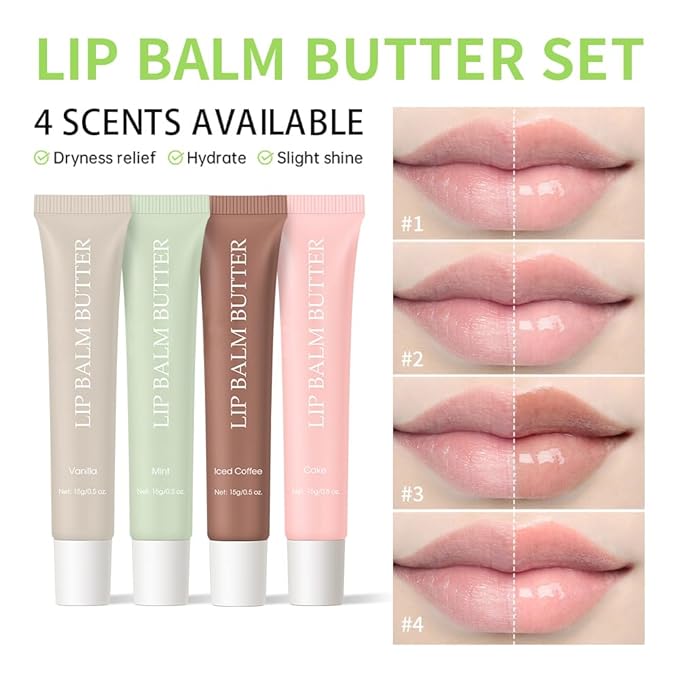 Summer Lip Glossy Butter Lip Balm, Lip Gloss Set, Soothing Lip Skincare, Instant Moisture, Lightweight, Nourish, Hydrate, Moisturizing Tint, Non-Sticky, Long-lasting,