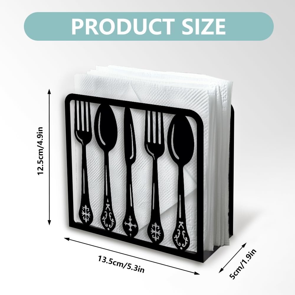 Tableware Decorative Black Metal Napkin Holder for Table, 4.9" x 4.9" x 1.9" Standing Napkin Holder for Home Kitchen Restaurant Picnic Party Coffee Bar Dining Room
