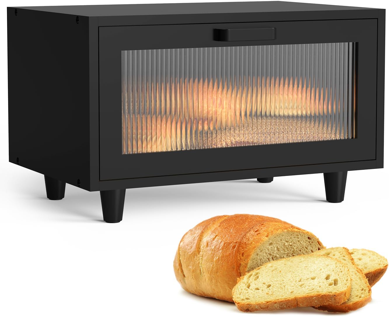 Bread Box for Kitchen Countertop Farmhouse Bread Holder Bread Storage Wooden Bread Container Black