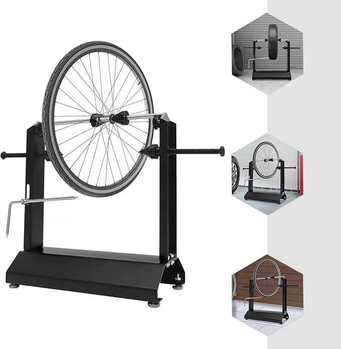 Motorcycle Bike Wheel Balancer, Tire Balancer Stand with Adjustable Foot Pads & Centering Cones, Professional Bicycle Wheel Repair Steel Bearing Bracket Rim for Wheel Axle Diameter 0.55in