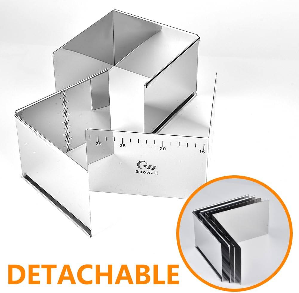 Guowall Adjustable Cake Ring Extensible Rectangle Ring Mold Detachable Stainless Steel Square Shaped Cake Cutter, Nonstick DIY Baking - 5.9 x 5.9 in (15 x 15 cm)