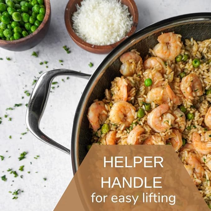 Cooksy 12 Inch Honeycomb Surface Hybrid Stainless Steel Frying Pan with Lid New Version