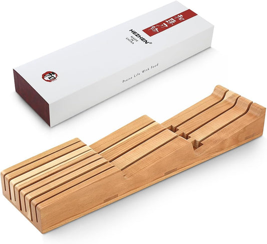 HEZHEN 7-slot Cherry Wood In-drawer Knife Tray,Kitchen Storage Organization Organizer Insert,Saves Countertop Space