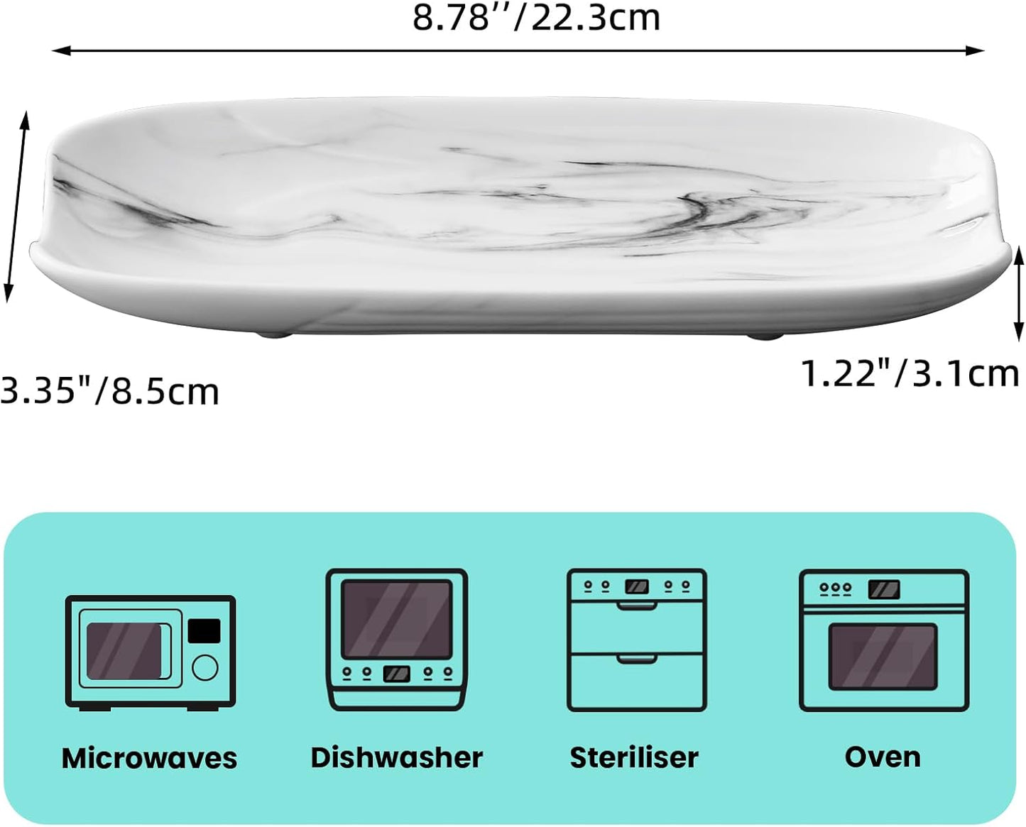 Cinf Ceramic Corn Cob Holders 8.8" Corn Dishes Set of 4 Trays Non-slip Bottom Microwave Dishwasher Oven Safe (Marble Pattern)