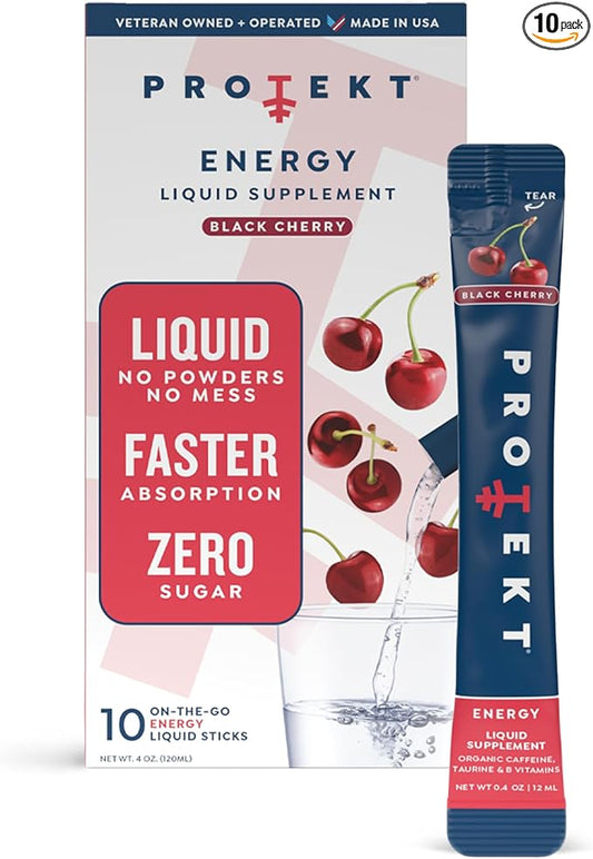 Zero Sugar Energy Drinks - Keto Natural Mix, Liquid Vitamin B Drink, Organic Caffeine Blend, On-the-Go Liquid Pack, Zero Sugar Black Cherry Energy Packets by Mark Healey, Pack of 10