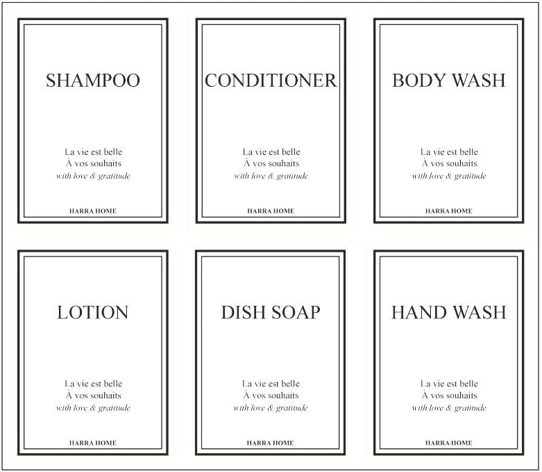 Beauty Bathroom Preprinted Labels, Water Resistant Organization labels, Sticker for Vanity Countertop, Kitchen, Pantry, Toiletry, 24 Dispenser Shampoo labels stickers waterproof (Pack of 2)