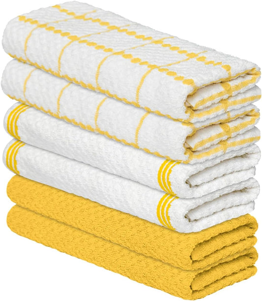 Artoid Mode Ring Spun Cotton Yellow Kitchen Dish Towels, 15x25 Inch Ultra Soft Absorbent Quick Drying Household Cleaning Tea Towels Bar Towels Set of 6